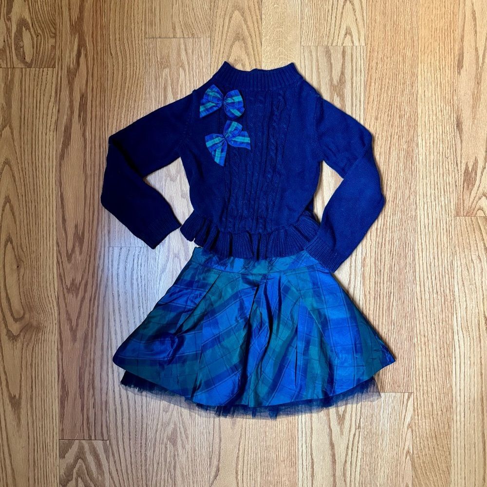 EUC Sz 5 Janie and Jack Blue tartan / Plaid sweater and skirt set